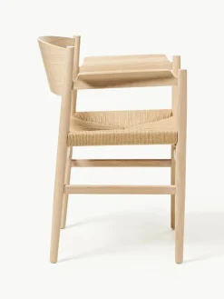 Armlehnstuhl Nestor aus Eichenholz mit geflochtener Sitzfläche, handgefertigt