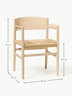 Armlehnstuhl Nestor aus Eichenholz mit geflochtener Sitzfläche, handgefertigt