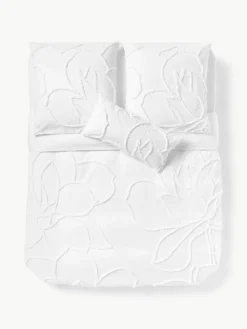 Baumwollperkal-Bettdeckenbezug Madeline mit getufteter Verzierung