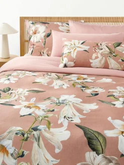 Baumwollsatin-Bettdeckenbezug Flori mit Blumen-Print