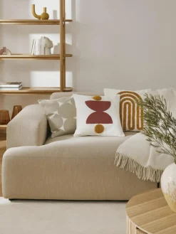 Bestickte Baumwoll-Kissenhülle Izad mit Hoch-Tief-Struktur