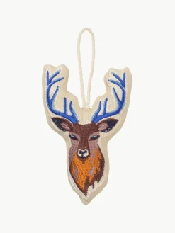 Bestickte Stoff-Baumanhänger Reindeer, 2 Stück
