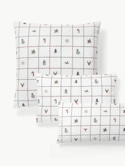 Bestickter Baumwollperkal-Kopfkissenbezug Rudy mit Weihnachtsmotiven