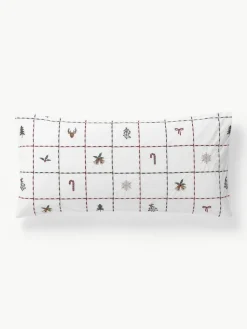 Bestickter Baumwollperkal-Kopfkissenbezug Rudy mit Weihnachtsmotiven