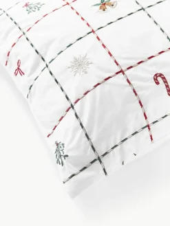 Bestickter Baumwollperkal-Kopfkissenbezug Rudy mit Weihnachtsmotiven