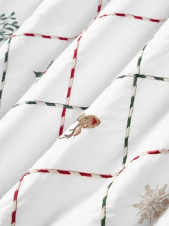 Bestickter Baumwollperkal-Kopfkissenbezug Rudy mit Weihnachtsmotiven