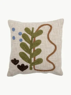 Besticktes Baumwoll-Kissen Batley mit floralem Motiv