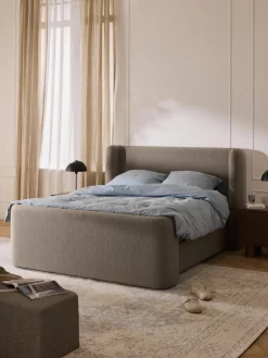 Bouclé-Boxspringbett Perla mit Stauraum