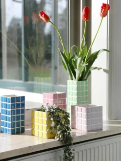 Design-Vase Tile mit Fliesenoptik, H 28 cm