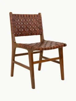 Geflochtener Lederstuhl Perugia aus Teakholz