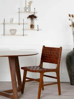 Geflochtener Lederstuhl Perugia aus Teakholz