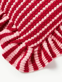 Gestreifte Strick-Kissenhülle Blaise mit Rüschen