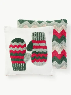 Getuftete Wendekissenhülle Nathaniel mit winterlichem Motiv