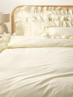 Gewaschener Baumwollperkal-Bettdeckenbezug Louane mit Rüschen