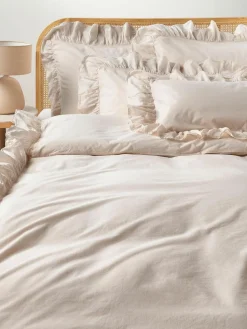 Gewaschener Baumwollperkal-Bettdeckenbezug Louane mit Rüschen