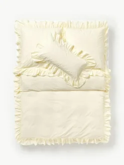 Gewaschener Baumwollperkal-Bettdeckenbezug Louane mit Rüschen