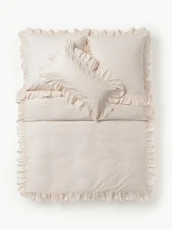 Gewaschener Baumwollperkal-Bettdeckenbezug Louane mit Rüschen