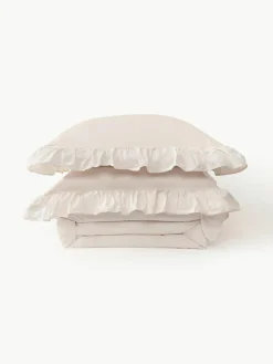 Gewaschener Baumwollperkal-Bettdeckenbezug Louane mit Rüschen