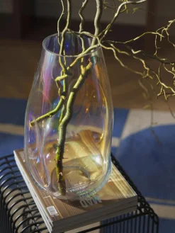 Große mundgeblasene Glas-Vase Rainbow, H 35 cm