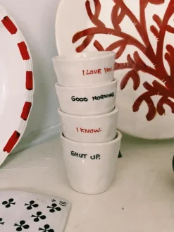 Handbemalte Espressobecher Good Morning, 6 Stück
