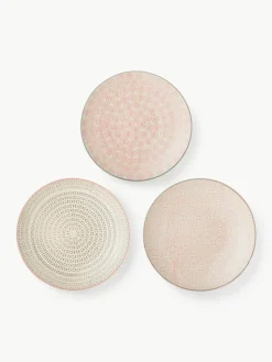 Handbemalte Frühstücksteller Cécile mit verspieltem Muster, 3er-Set