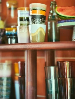 Handbemalte Keramik-Becher 70's mit reaktiver Glasur, 6er-Set