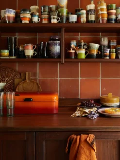 Handbemalte Keramik-Becher 70's mit reaktiver Glasur, 6er-Set