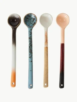 Handbemalte Keramik-Löffel 70's mit reaktiver Glasur, 4er-Set