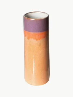 Handbemalte Keramik-Vase 70's mit reaktiver Glasur, H 19 cm