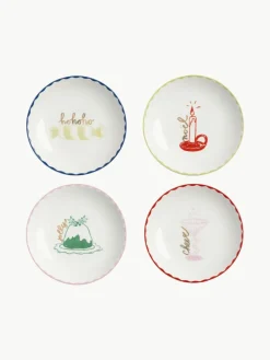 Handbemalte Kuchenteller Bliss mit weihnachtlichem Design, 4er-Set