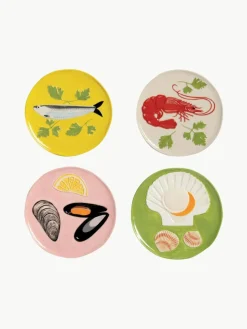 Handbemalte Kuchenteller De La Mer aus Dolomit, 4er-Set