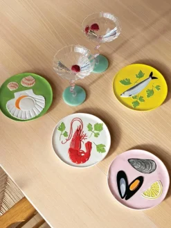 Handbemalte Kuchenteller De La Mer aus Dolomit, 4er-Set