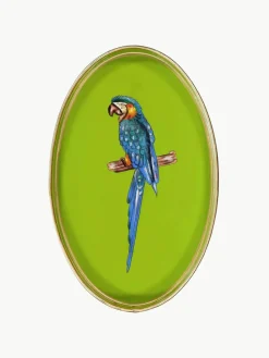 Handbemaltes Dekotablett Fauna mit Papageien-Motiv