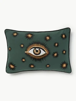 Handbestickte Baumwoll-Kissenhülle Eye