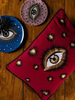 Handbestickte Baumwoll-Kissenhülle Eye