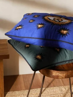 Handbestickte Baumwoll-Kissenhülle Eye