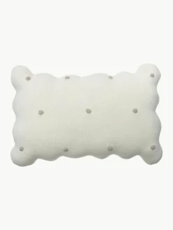 Handbesticktes Baumwoll-Kuschelkissen Biscuit