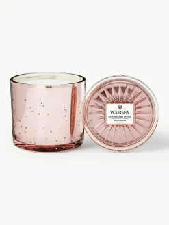 Handgefertigte Dreidocht-Duftkerze Bougie Parfumee (Sekt & Rosenblüten)