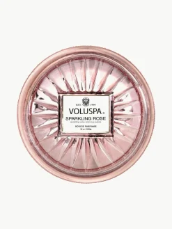 Handgefertigte Dreidocht-Duftkerze Bougie Parfumee (Sekt & Rosenblüten)