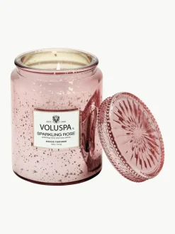 Handgefertigte Duftkerze Bougie Parfumee (Sekt & Rosenblüten)