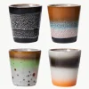 Handgefertigte Espressotassen 70's aus Steinzeug, 4er-Set