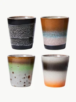 Handgefertigte Espressotassen 70's aus Steinzeug, 4er-Set