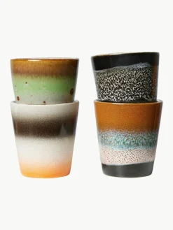 Handgefertigte Espressotassen 70's aus Steinzeug, 4er-Set