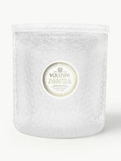 Handgefertigte Fünfdocht-Duftkerze Maison Blanc (Eukalyptus, Kardamom, Salbei & Hinoki Rinde)