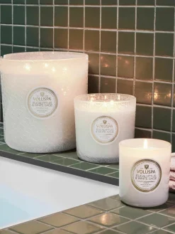 Handgefertigte Fünfdocht-Duftkerze Maison Blanc (Eukalyptus, Kardamom, Salbei & Hinoki Rinde)