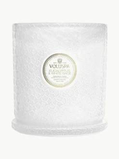 Handgefertigte Fünfdocht-Duftkerze Maison Blanc (Eukalyptus, Kardamom, Salbei & Hinoki Rinde)