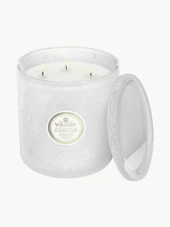 Handgefertigte Fünfdocht-Duftkerze Maison Blanc (Eukalyptus, Kardamom, Salbei & Hinoki Rinde)