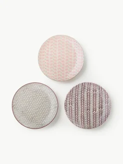 Handgefertigte Frühstücksteller Maya mit verspieltem Muster, 3er-Set