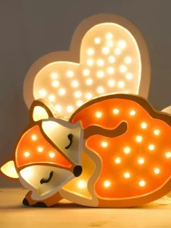 Handgefertigte LED-Kinderzimmerlampe Fox mit Timerfunktion und Fernbedienung, dimmbar