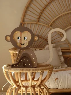 Handgefertigte LED-Kinderzimmerlampe Monkey mit Timerfunktion und Fernbedienung, dimmbar